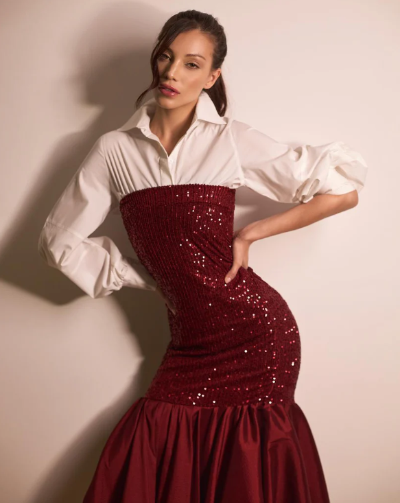FALDA DE LENTEJUELAS VINO