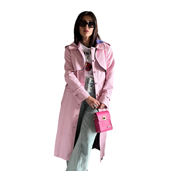 Gabardina Cuero Vegano Rosa Pastel