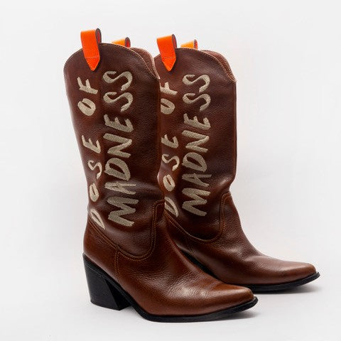 Botas Texanas Cuero Bordadas Cafe