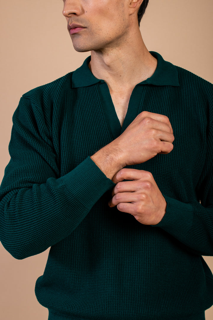 SWETER CUELLO V VERDE BOTELLA
