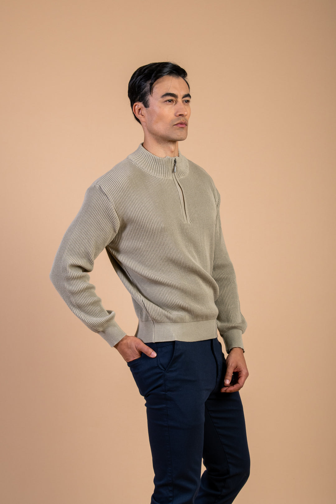 SWETER MEDIA CREMALLERA TABACO