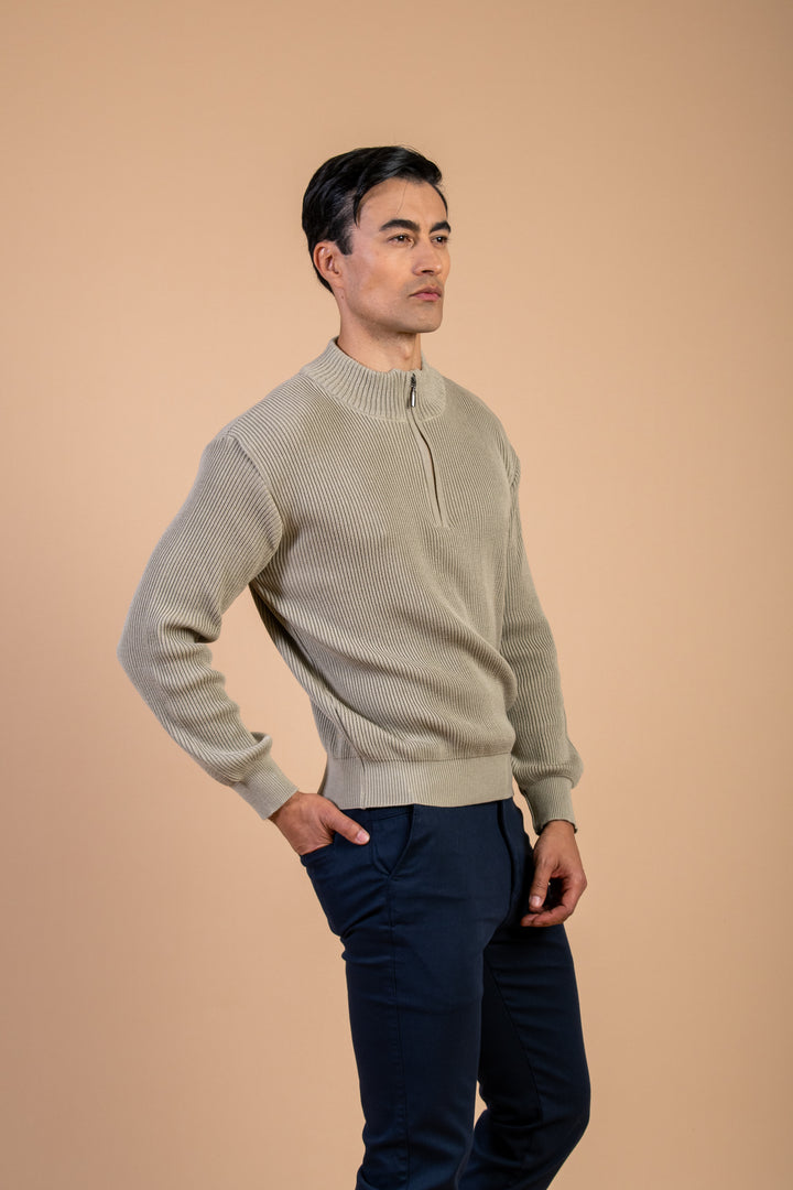 SWETER MEDIA CREMALLERA TABACO