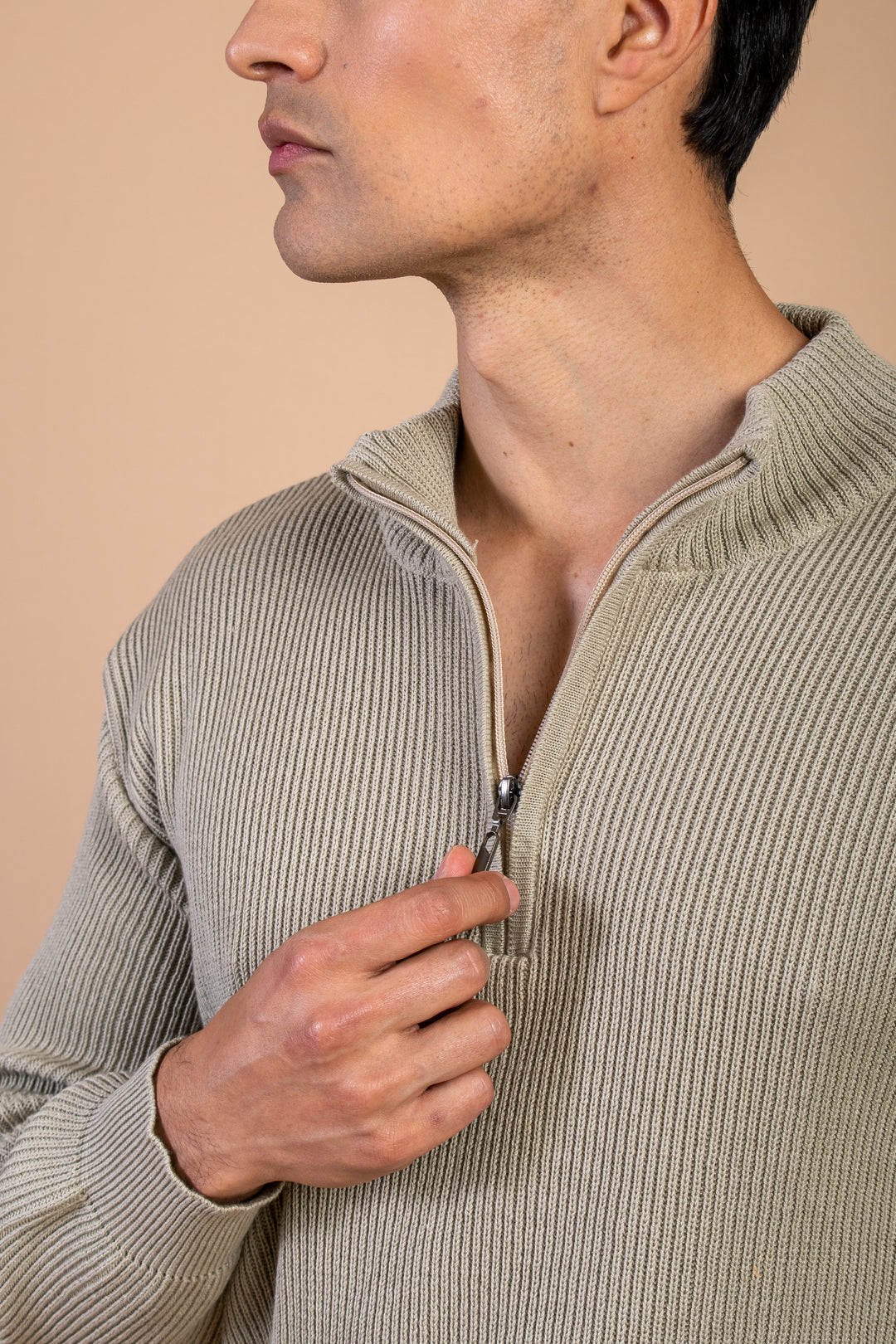 SWETER MEDIA CREMALLERA TABACO