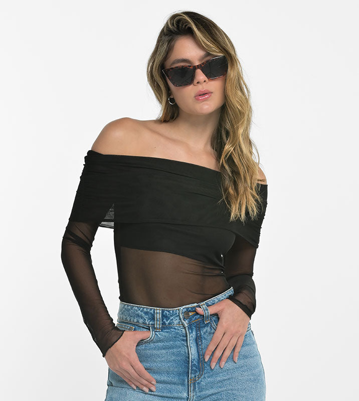 BLUSA MALLA CUELLO BANDEJA NEGRO