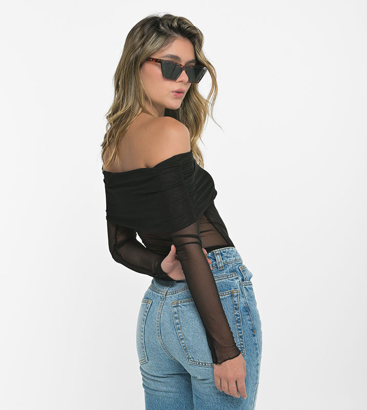 BLUSA MALLA CUELLO BANDEJA NEGRO