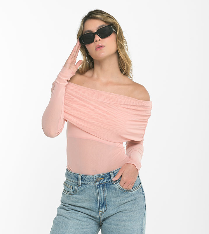 BLUSA MALLA CUELLO BANDEJA ROSADA