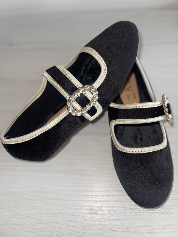 Sandalias Bailarina Diamante Negro Velvet