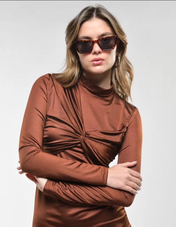 VESTIDO MIDI CAFE DRAPEADO