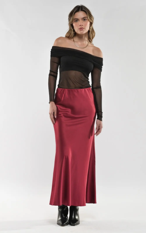 FALDA LARGA SEDA SATIN VINO