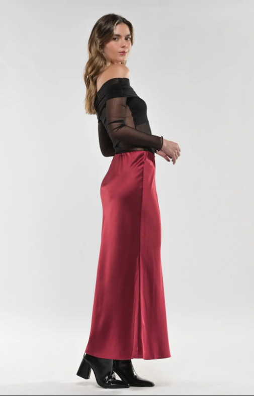 FALDA LARGA SEDA SATIN VINO