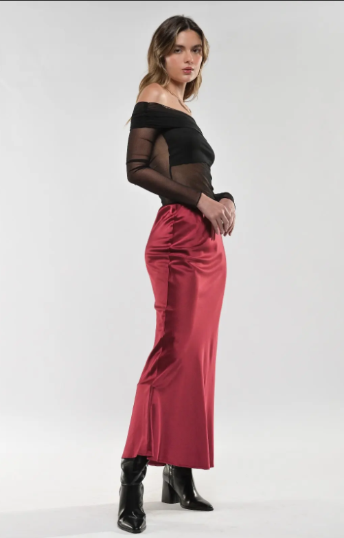 FALDA LARGA SEDA SATIN VINO