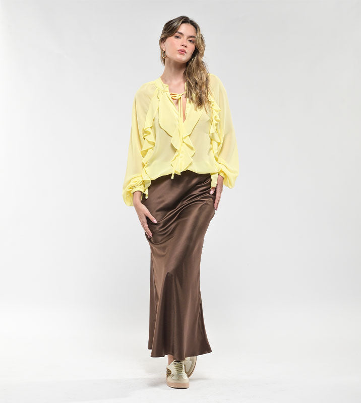 FALDA LARGA SEDA SATIN CAFÉ