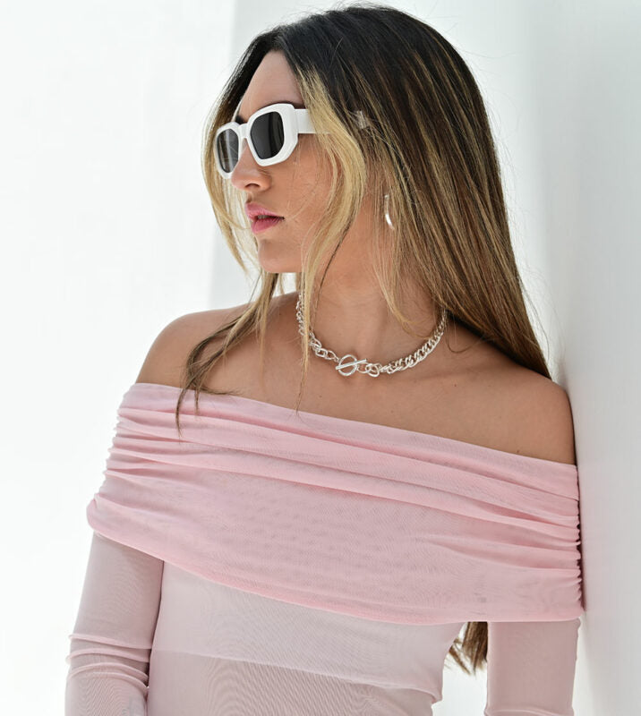 BLUSA MALLA CUELLO BANDEJA ROSADA