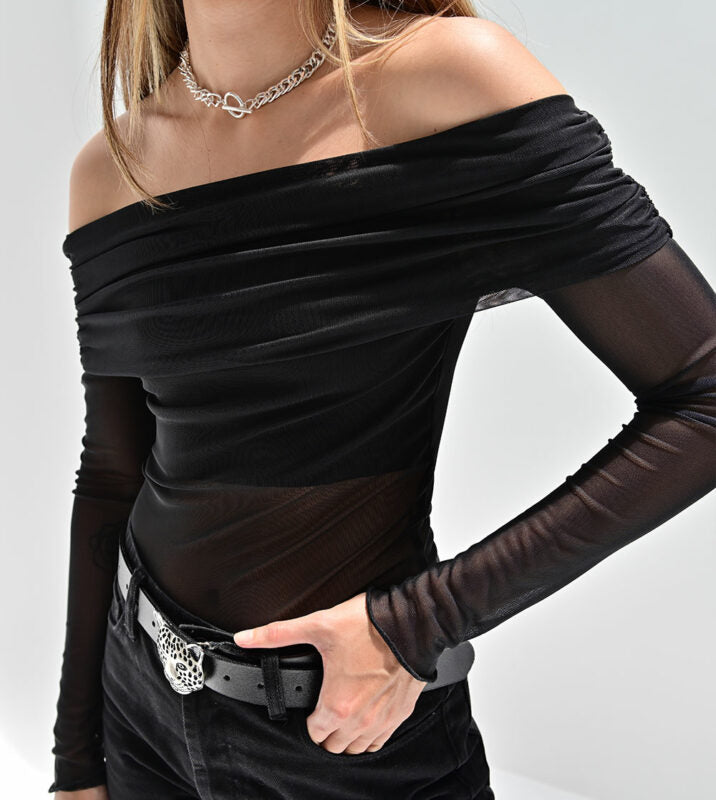 BLUSA MALLA CUELLO BANDEJA NEGRO