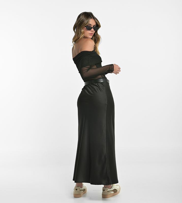 FALDA LARGA SEDA SATIN NEGRA