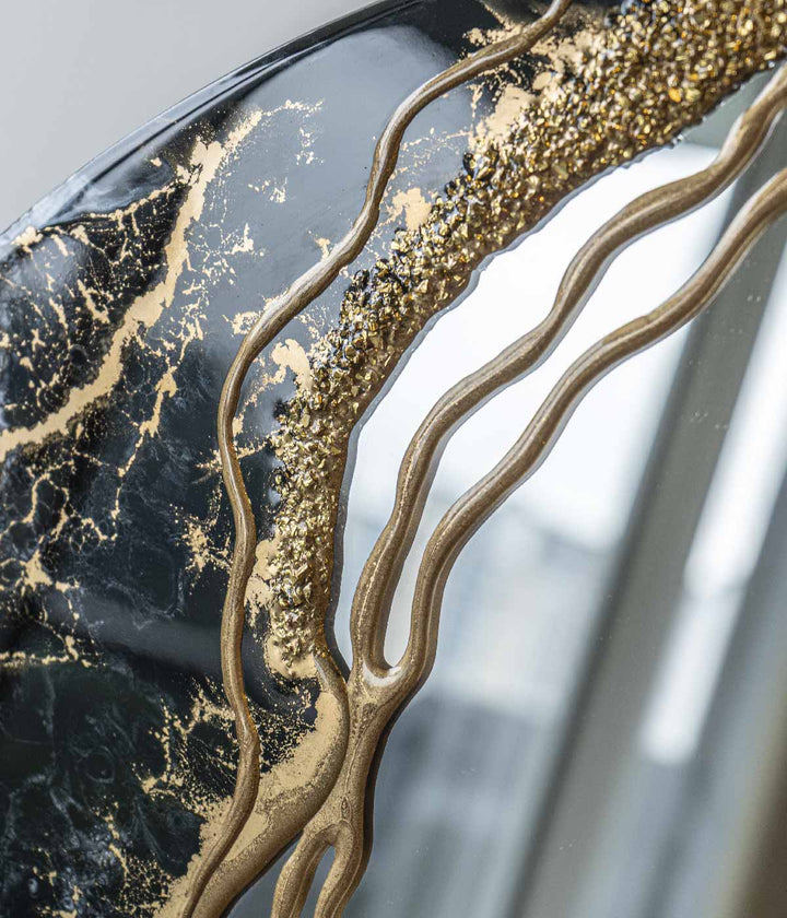 ESPEJO DIAMETRO 80CM GRETA BLACK GOLD AND SILVER