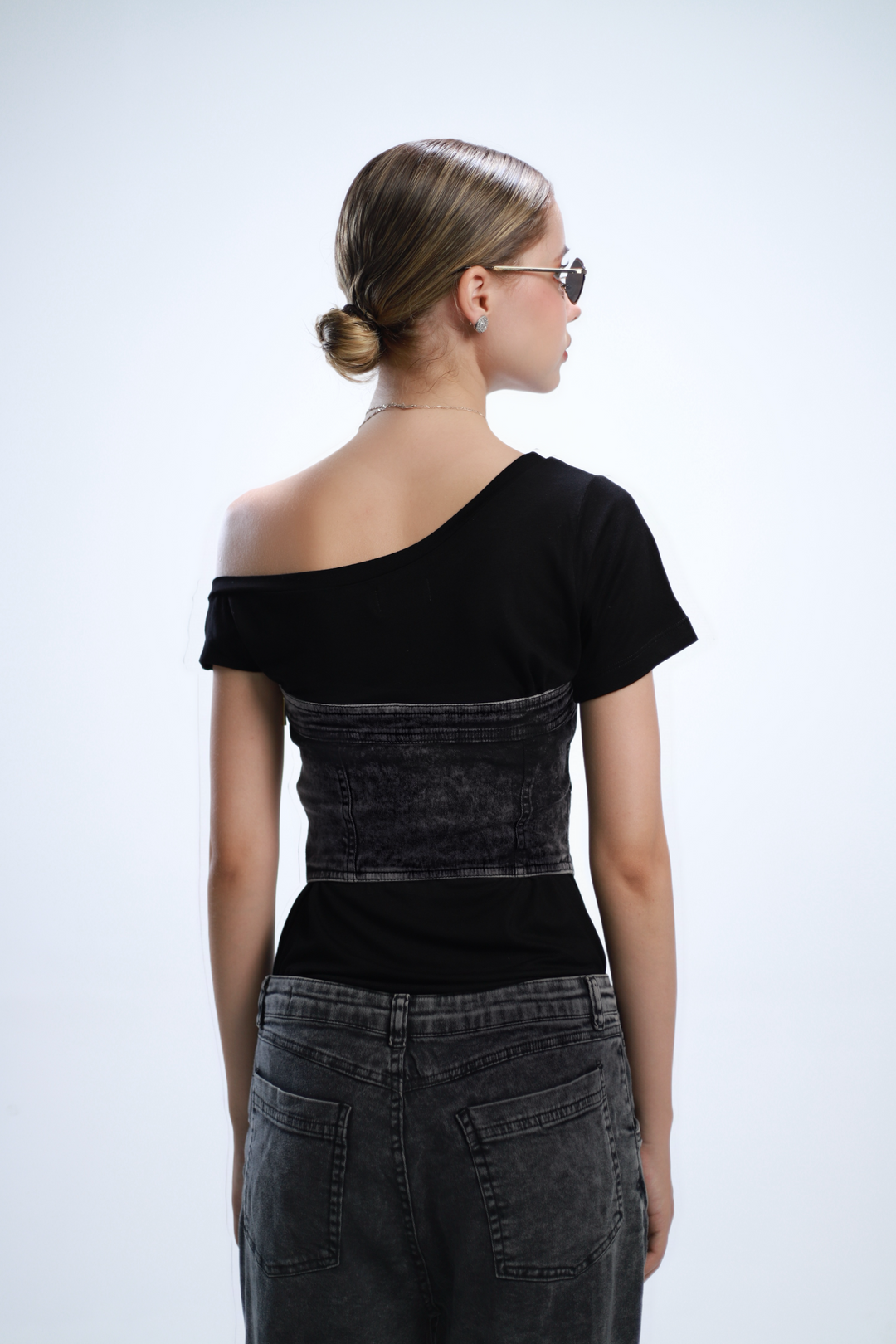 THE PANEL DENIM TOP NEGRO/GRIS