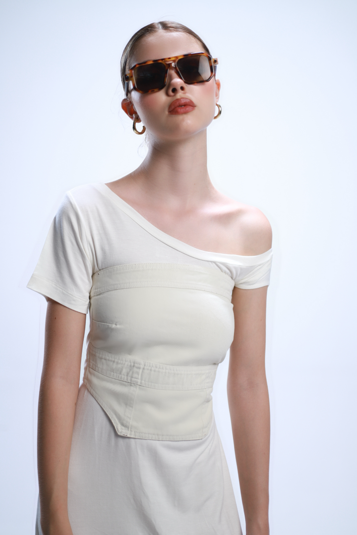 THE PANEL DENIM TOP CREMA