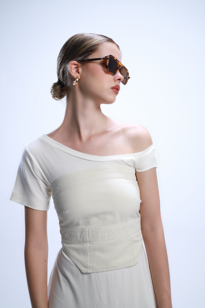 THE PANEL DENIM TOP CREMA