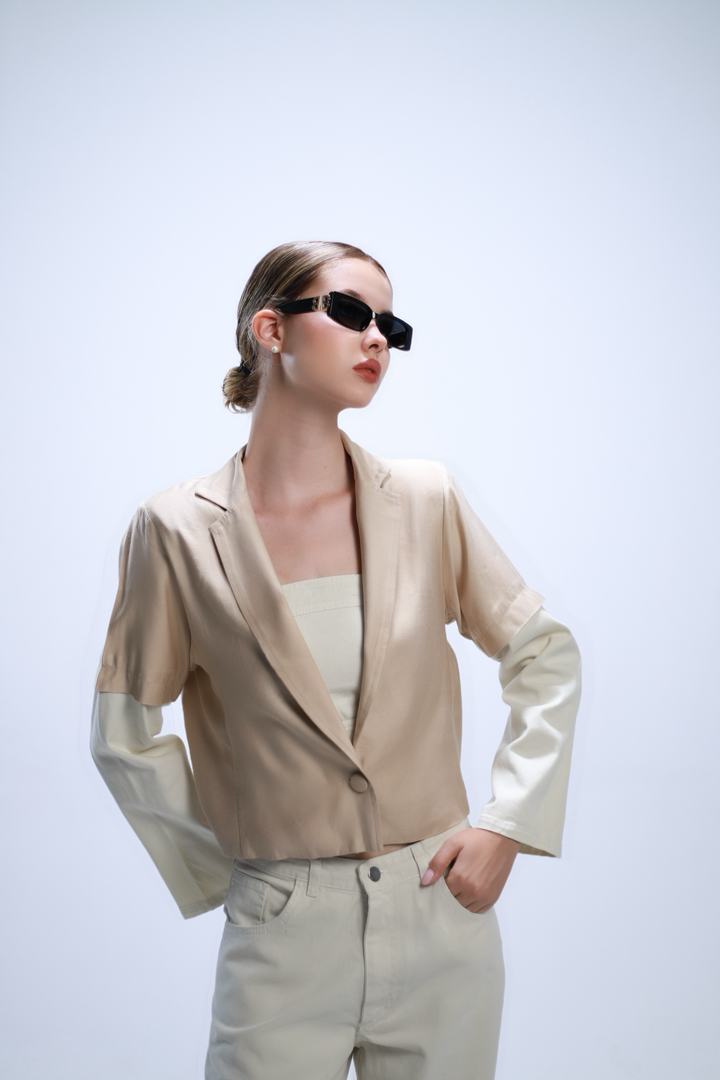 DUAL TONE BLAZER CREMA