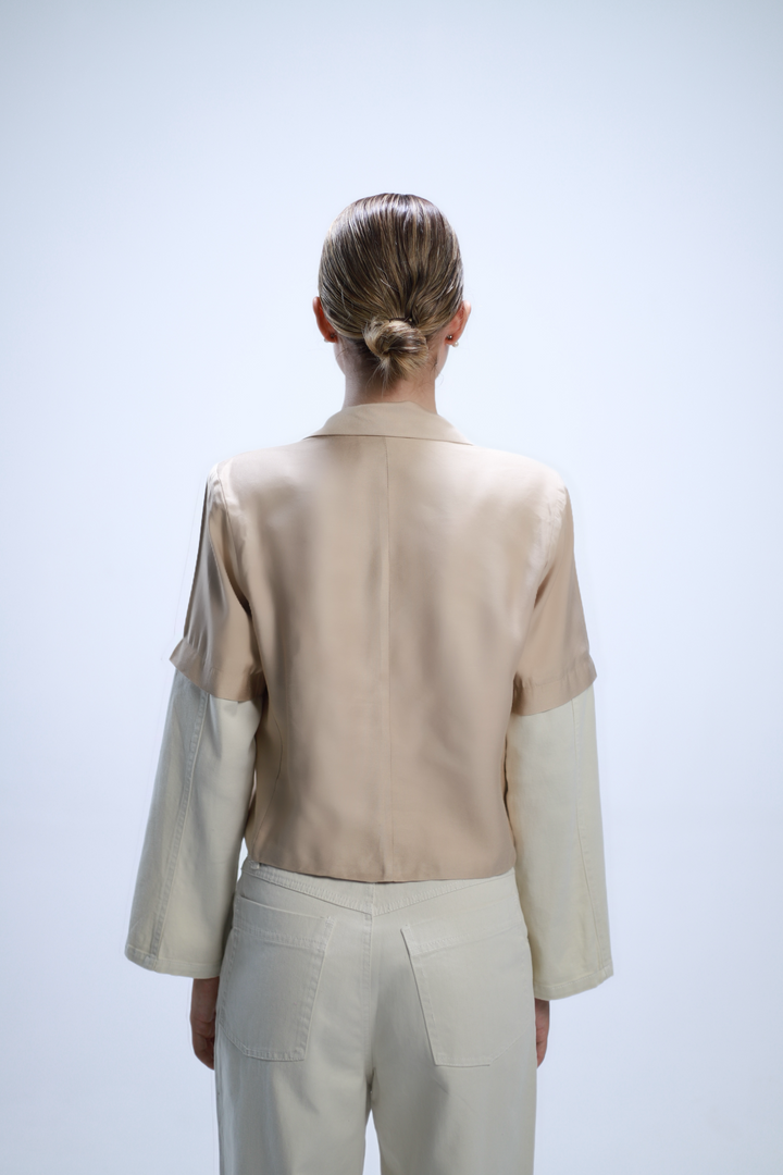 DUAL TONE BLAZER CREMA