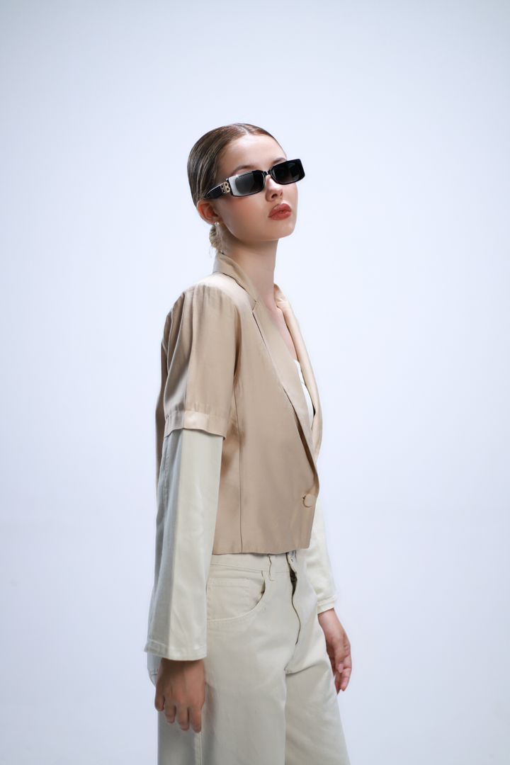 DUAL TONE BLAZER CREMA