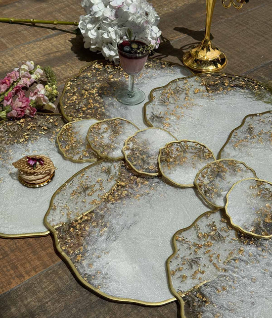 INDIVIDUALES + PORTA VASOS X4 GOLD SPRING NACAR