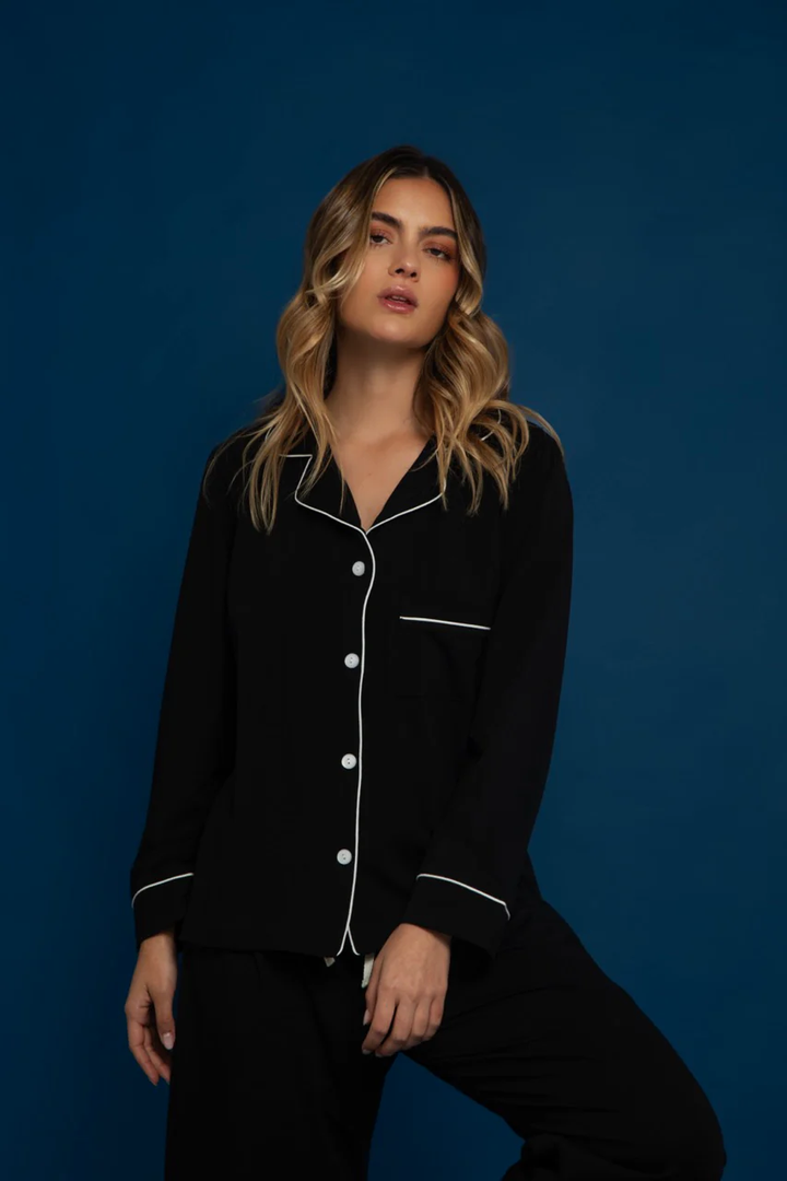 PIJAMA ALGODON NEGRA LINEA BLANCA
