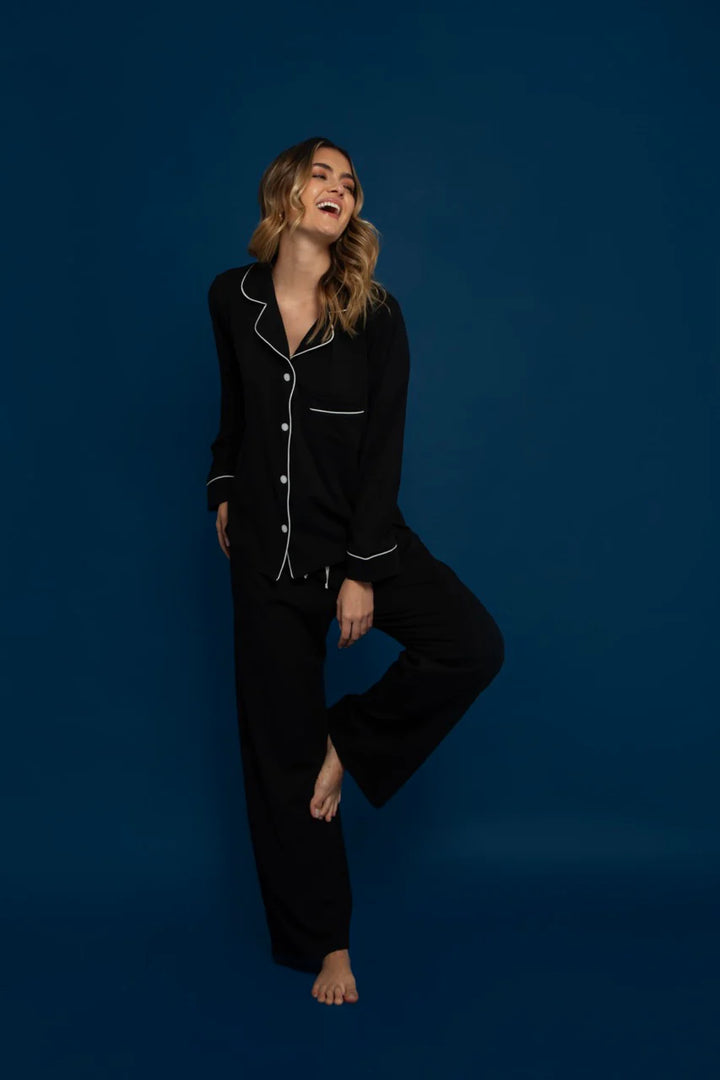 PIJAMA ALGODON NEGRA LINEA BLANCA