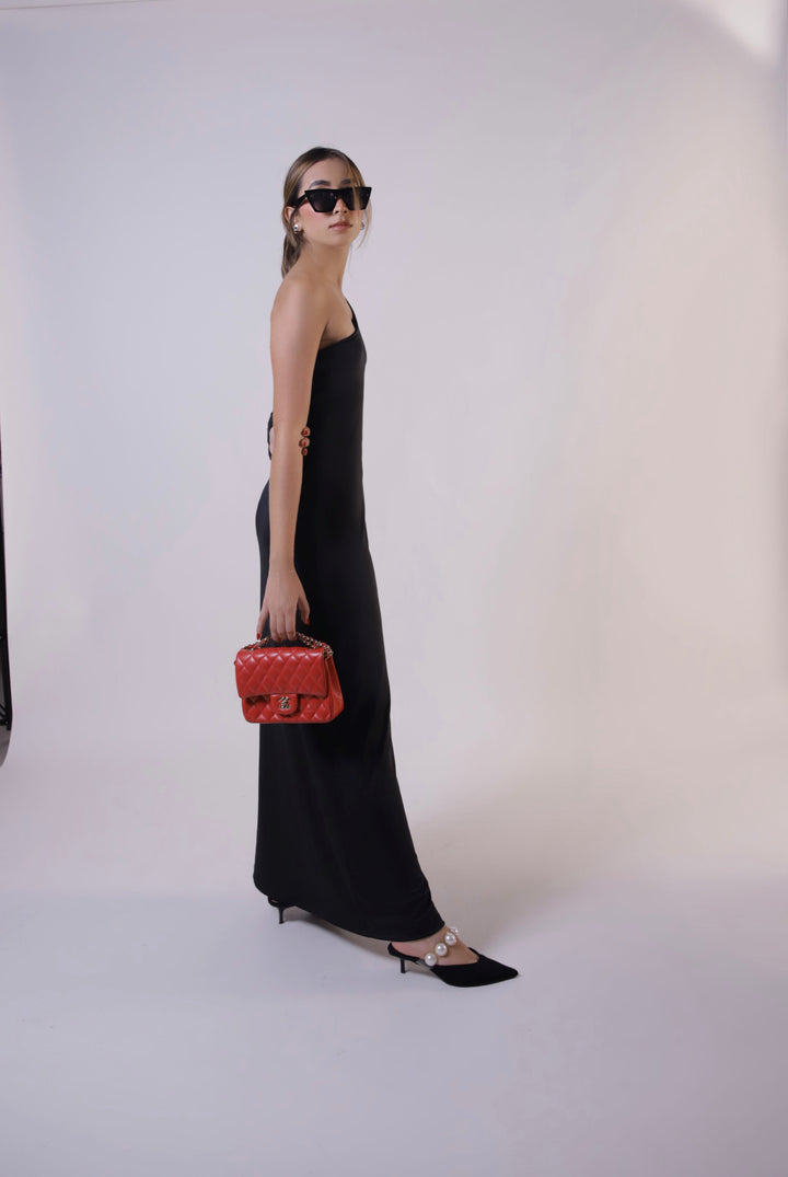 THE ONE SHOULDER MAXI DRESS NEGRO