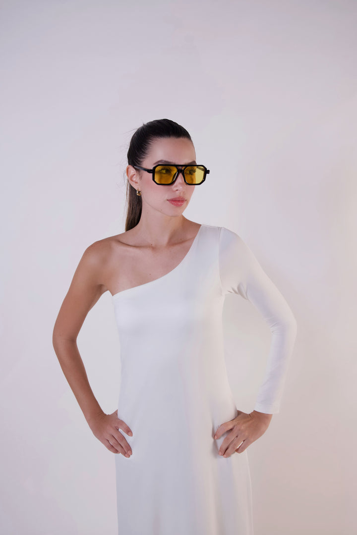 THE ONE SHOULDER MAXI DRESS CREMA