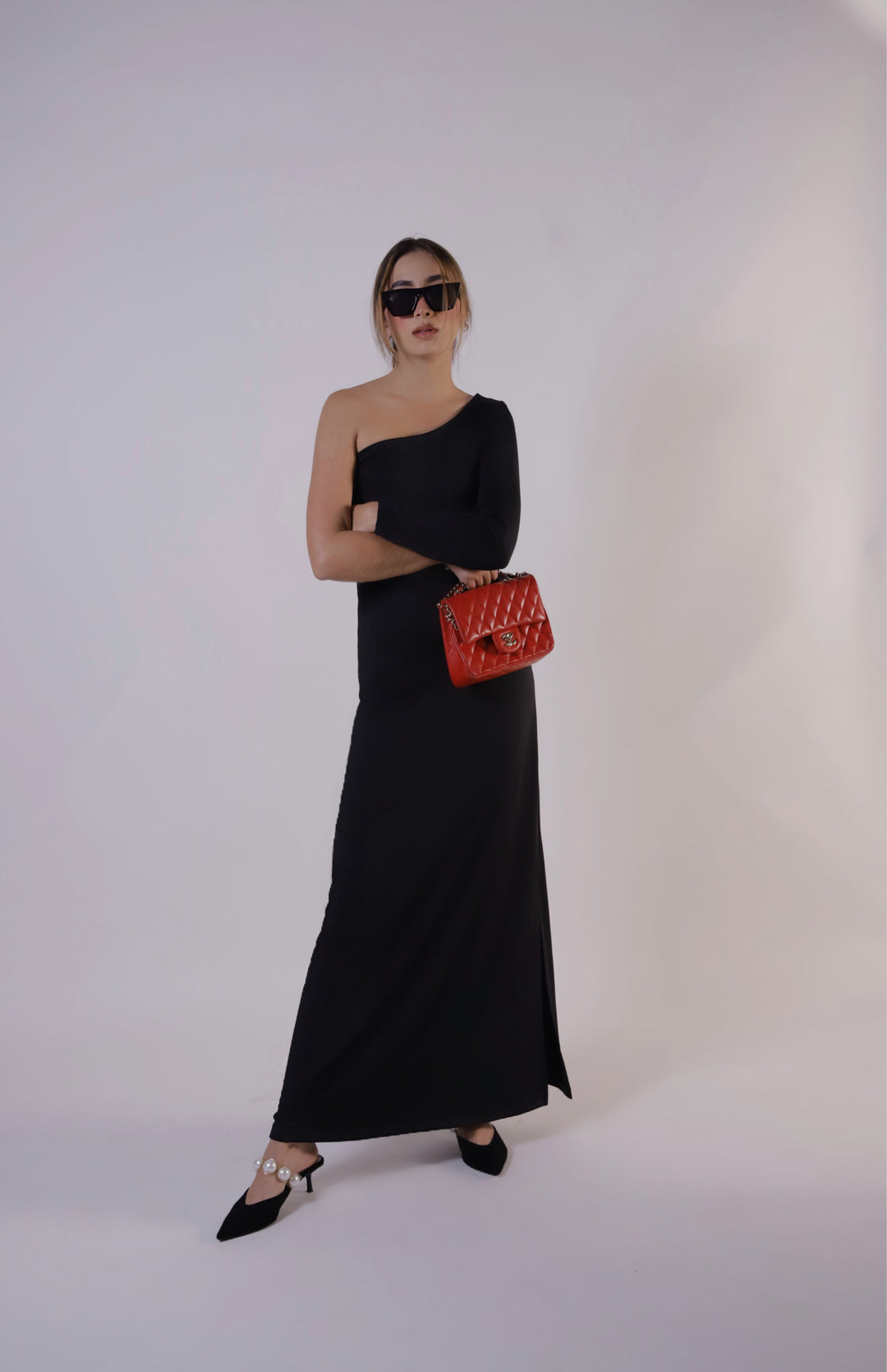 THE ONE SHOULDER MAXI DRESS NEGRO