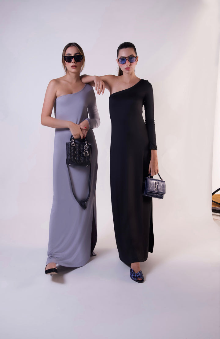 THE ONE SHOULDER MAXI DRESS NEGRO
