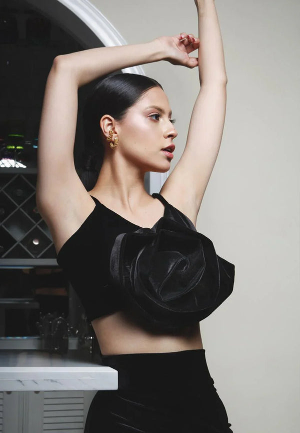 Crop Top Rose Velvet Negro