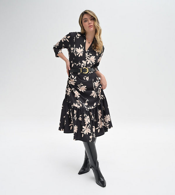 Vestido Midi Manga 3/4 Negro