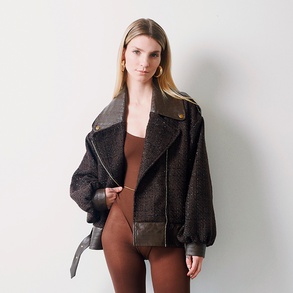 Chaqueta Oversize Biker Paño Café