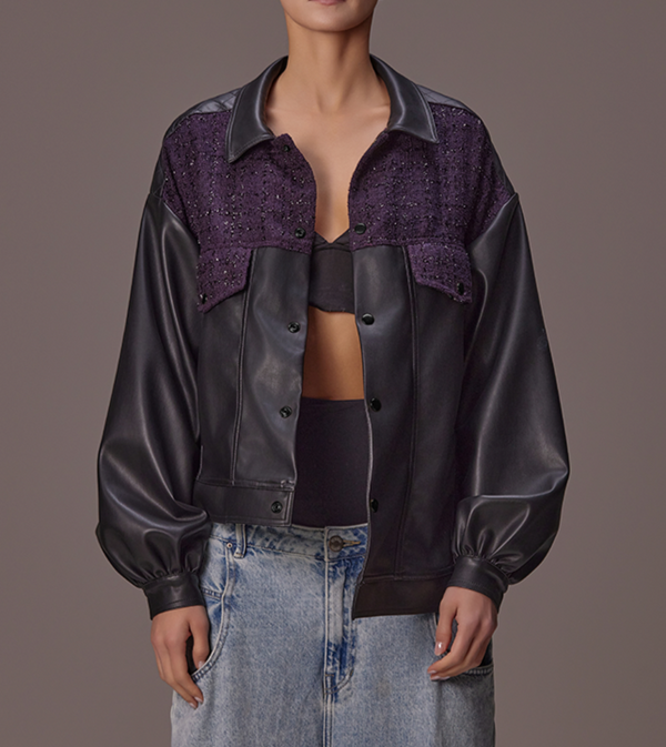 Chaqueta Oversize Tweed Paño Morada