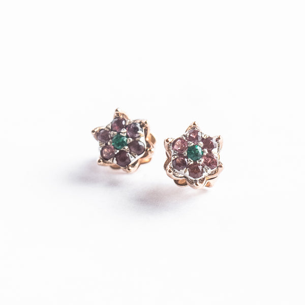 Aretes En Oro 18K Florez Rojas Esmeraldas Colombianas