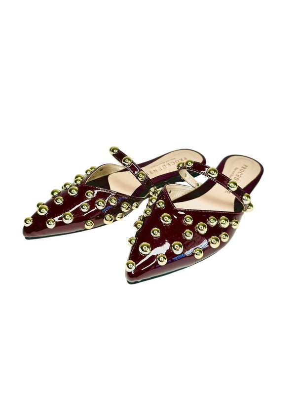 Tacones Bajos Taches Dorados Descubiertos