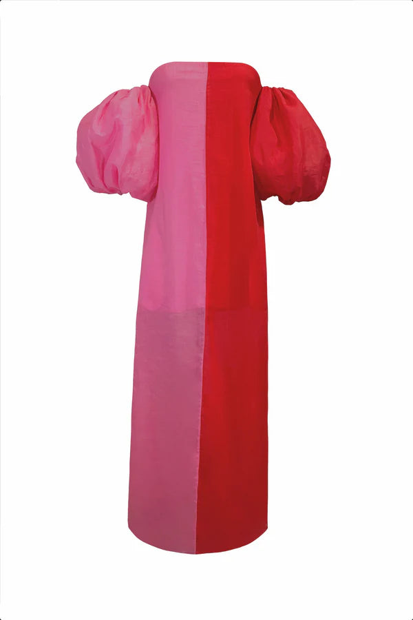 TORRE MAXI DRESS FUCSIA Y ROJO