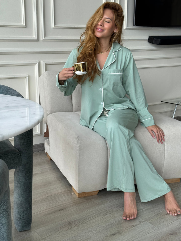 PIJAMA ALGODON VERDE LINEA BLANCA